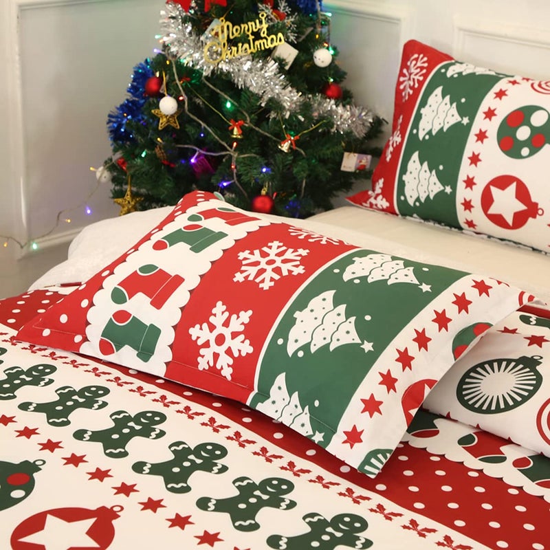 Mengersi Christmas Snowflakes Duvet Cover Full Size,Xmas Trees Holiday Bedding Comforter Cover with Zipper Closure,Home Decoration for New Year (Full, Green) - Image 3
